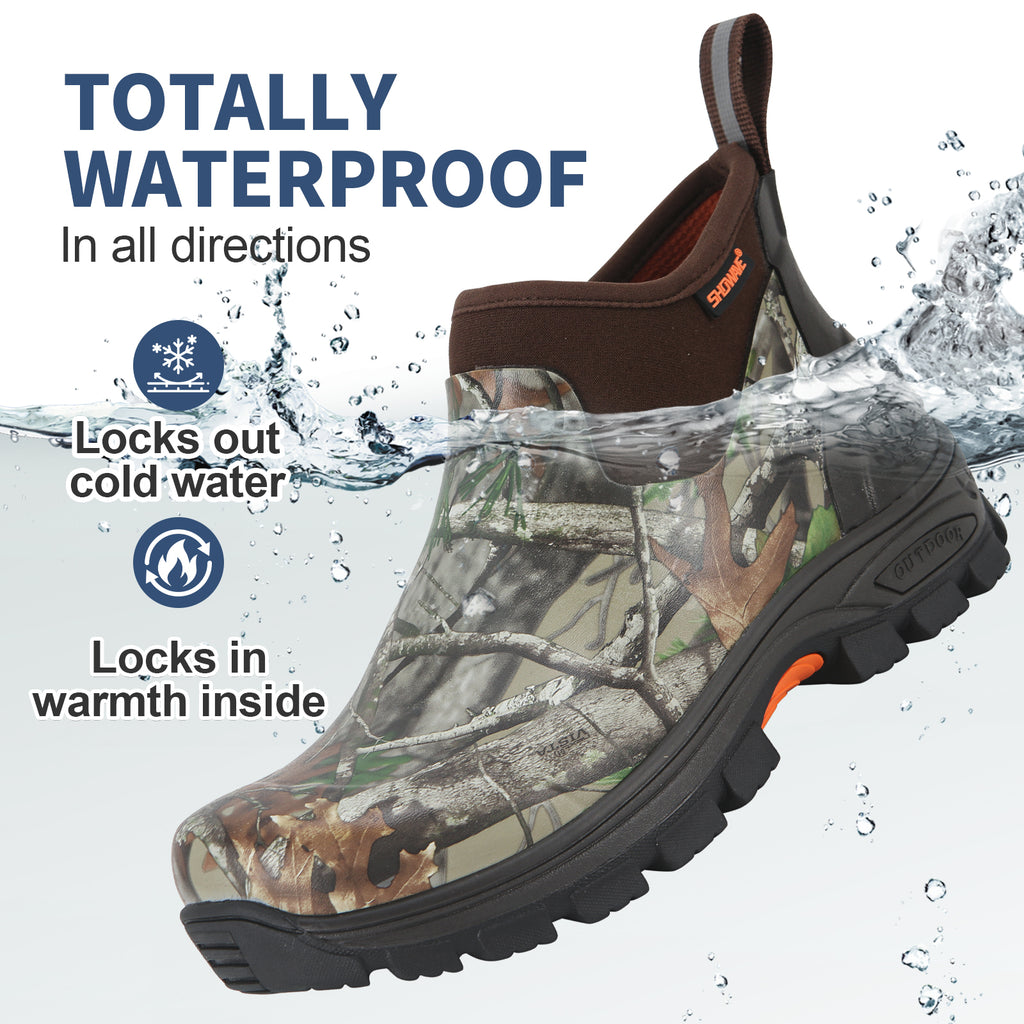 Showave Men's Excursion Ankle Rain Boots - Waterproof Rubber Mud Boot with Traction Lugs