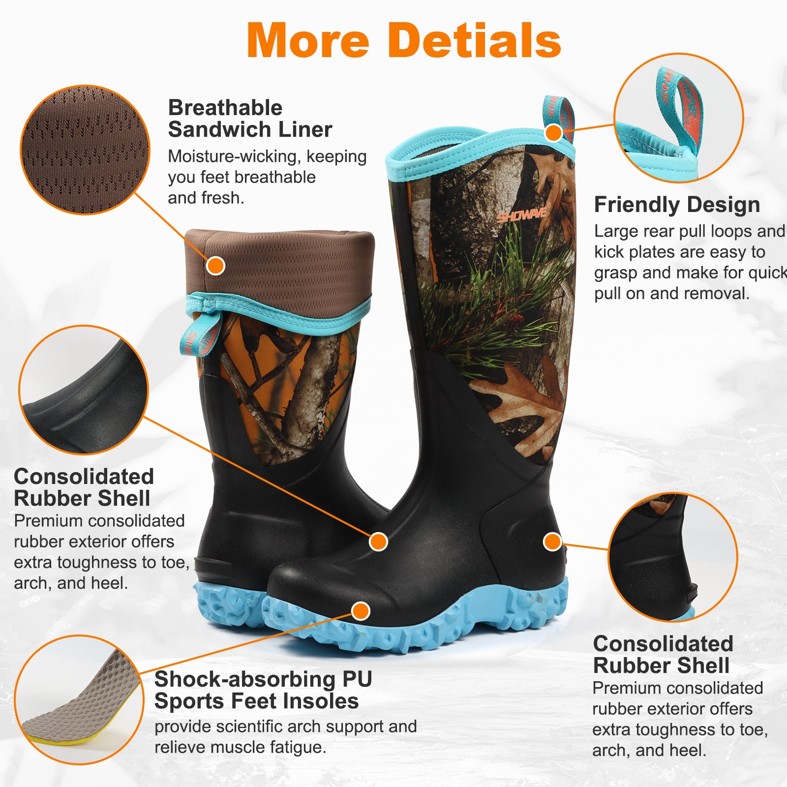 Showave Women's Tall Insulated Rubber Rain Boots – Waterproof Neoprene Mud Boot for Gardening Farming Fishing