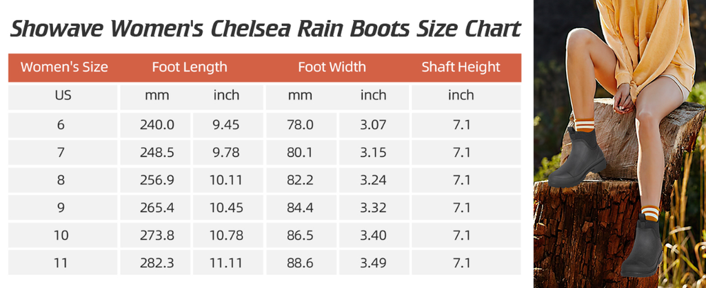 Showave Women's Waterproof Chelsea Ankle Rain Boots – Neoprene Lined Rubber Garden Boot for Everyday Wear