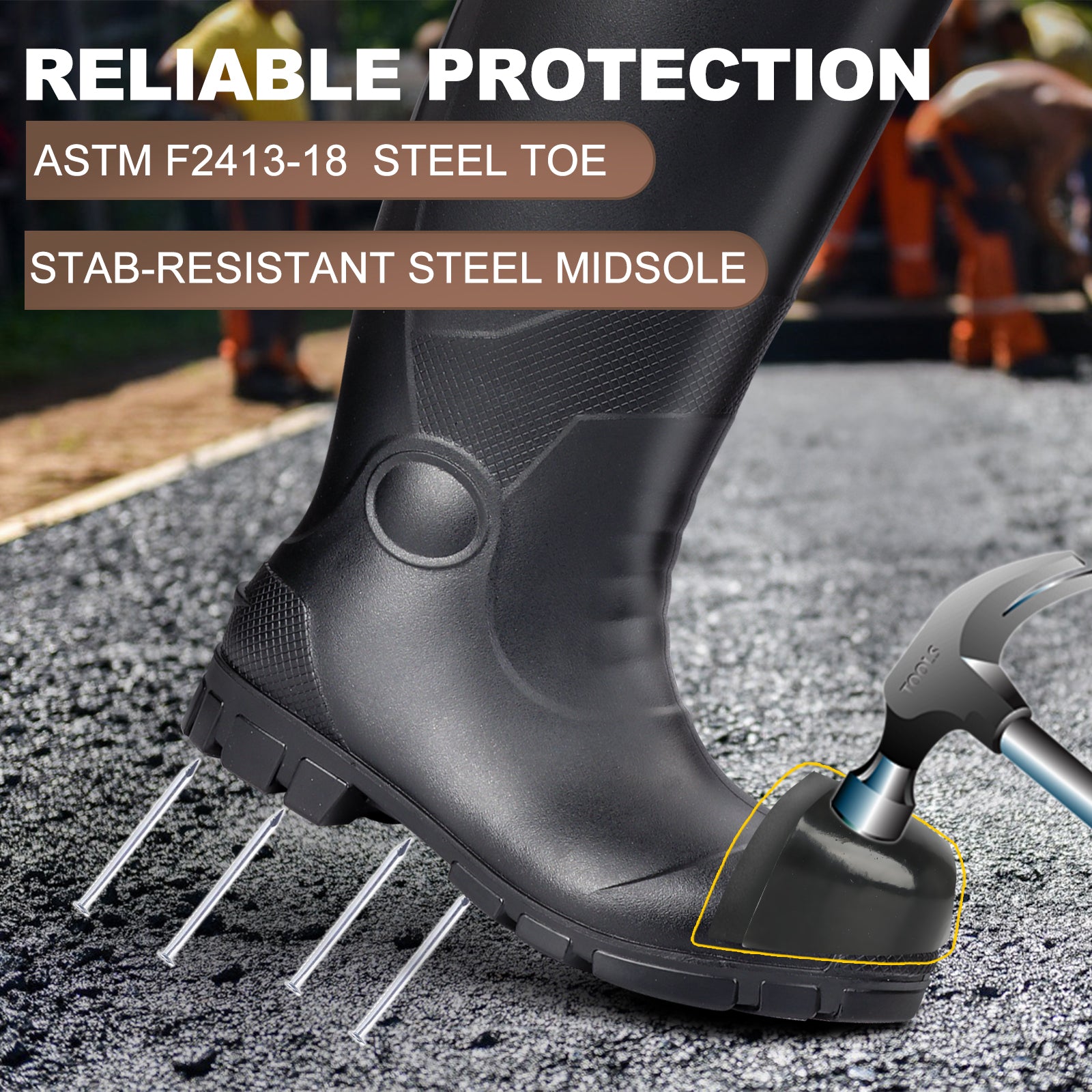 Showave Men's Steel Toe Rubber Work Boots – Waterproof Mid-Calf Boot