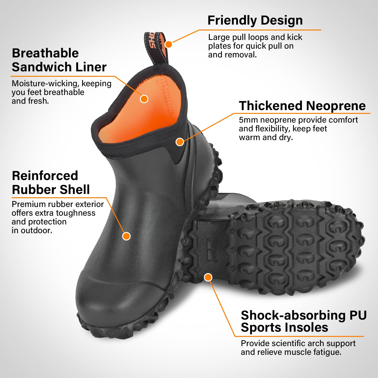 Showave Men's Waterproof Ankle Rain Boots