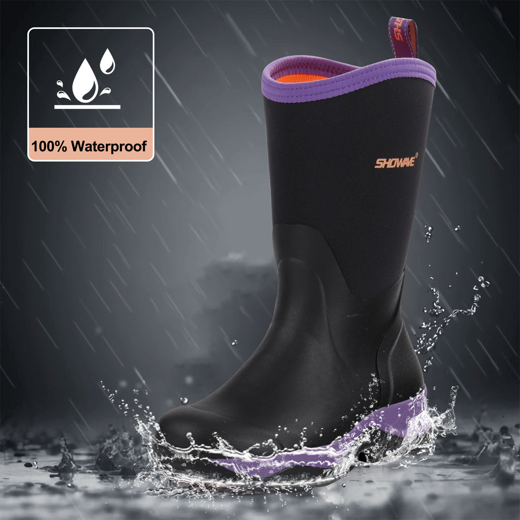 Showave Rubber Boots for Women Mid Calf Rain Boots Women Insulated Garden Boot Waterproof Durable Mud Boot for Hunting Farming Working