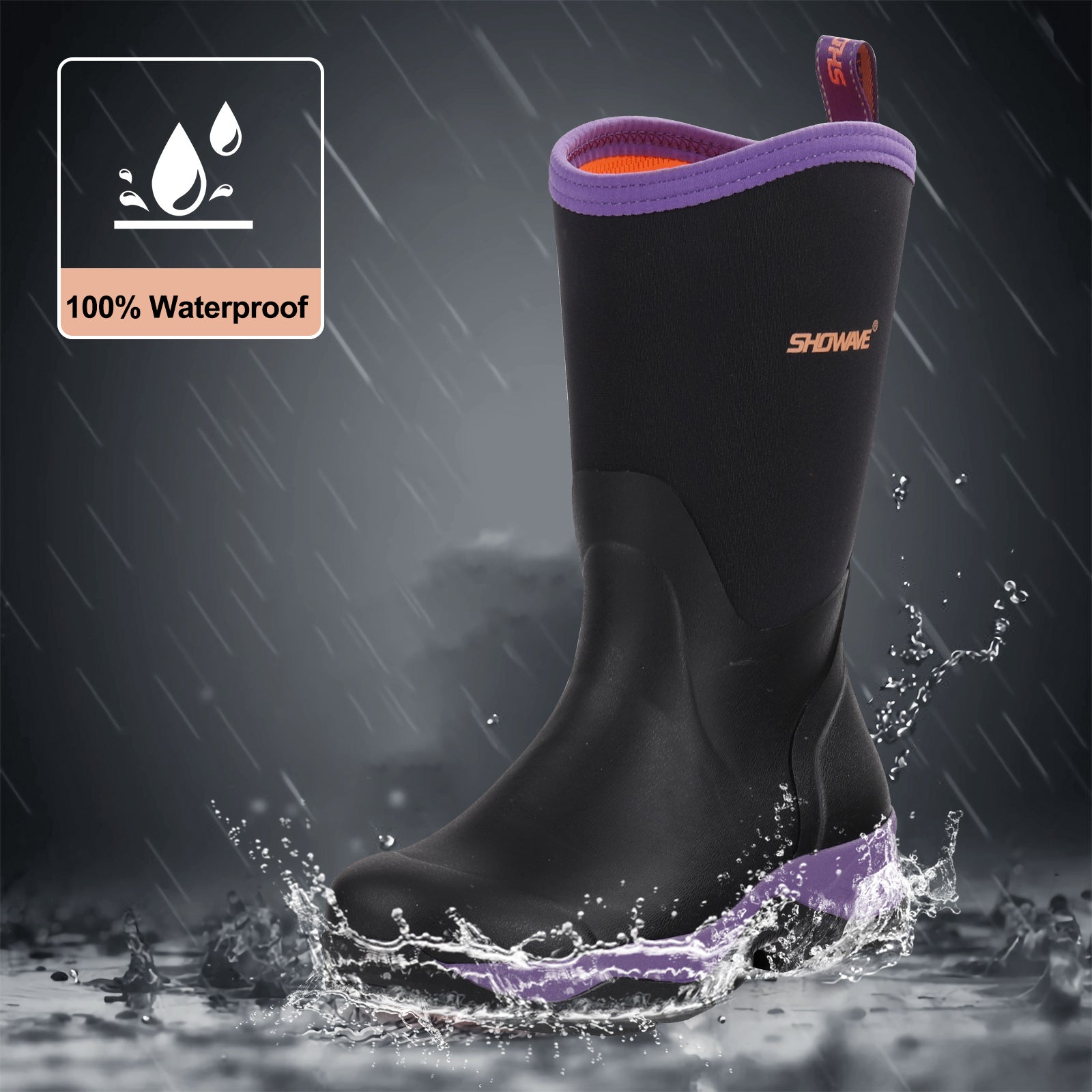 Showave Rubber Boots for Women Mid Calf Rain Boots Women Insulated Garden Boot Waterproof Durable Mud Boot for Hunting Farming Working