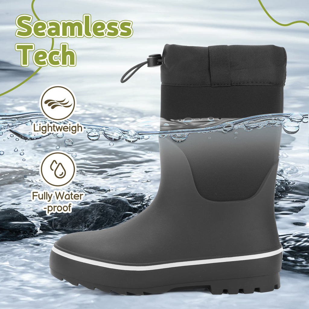 Showave Kid's Rain Boots for Boys & Girls - Waterproof Durable Rubber Mid-Calf Mud Boots
