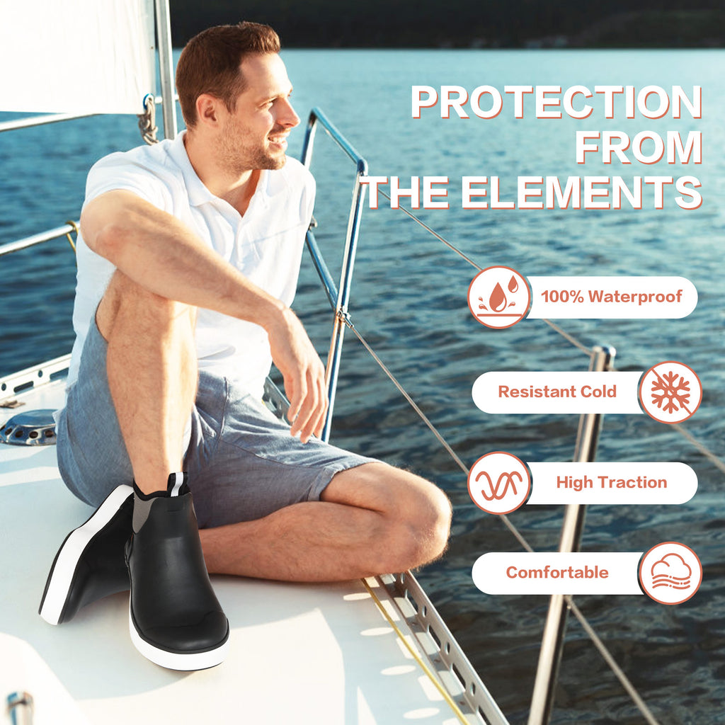 Showave Deck Boots for Men Ankle Rain Boots Men Insulated Rubber Boot Neoprene Mud Waterproof Boat Fishing Booties for Sailing Gardening
