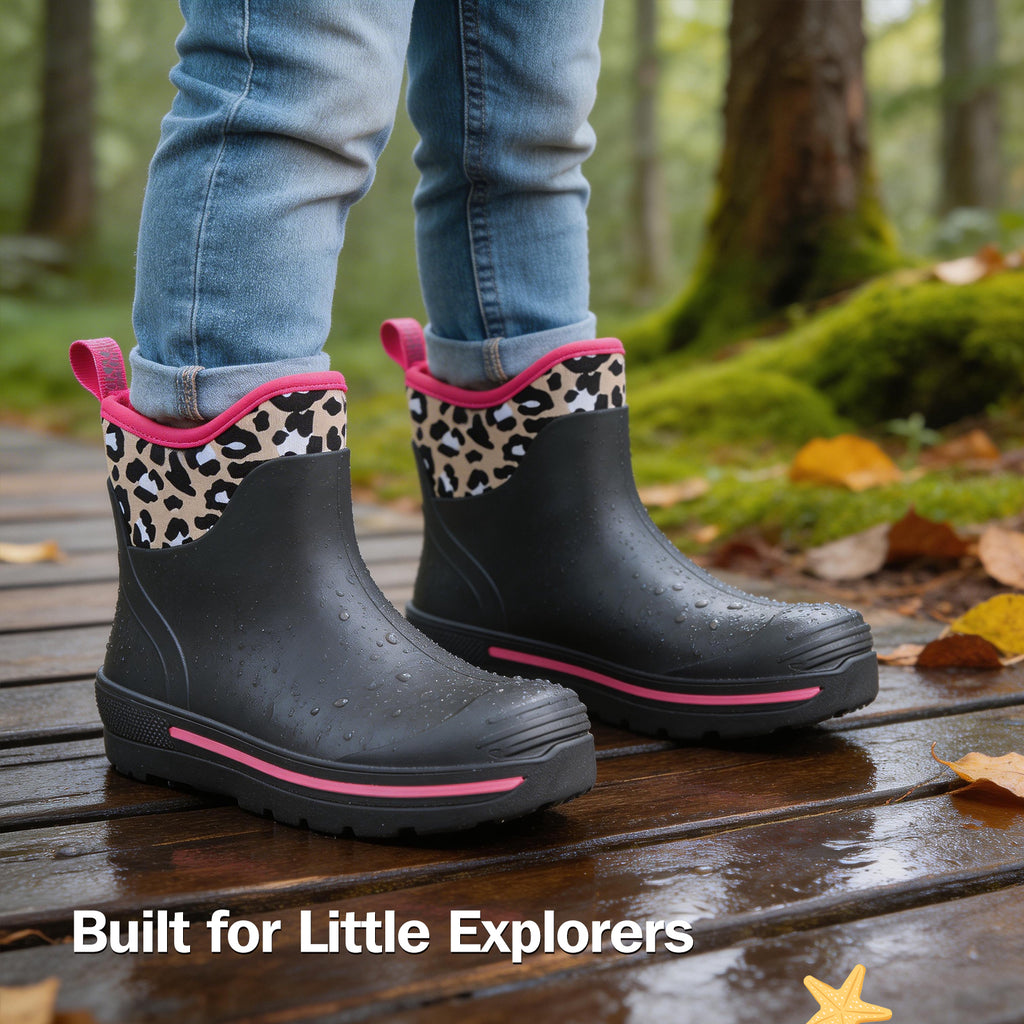 Showave Unisex-Child Ankle Rain Boots Kids Deck Boot Waterproof Lightweight Rubber Mud Booties for Boys Girls