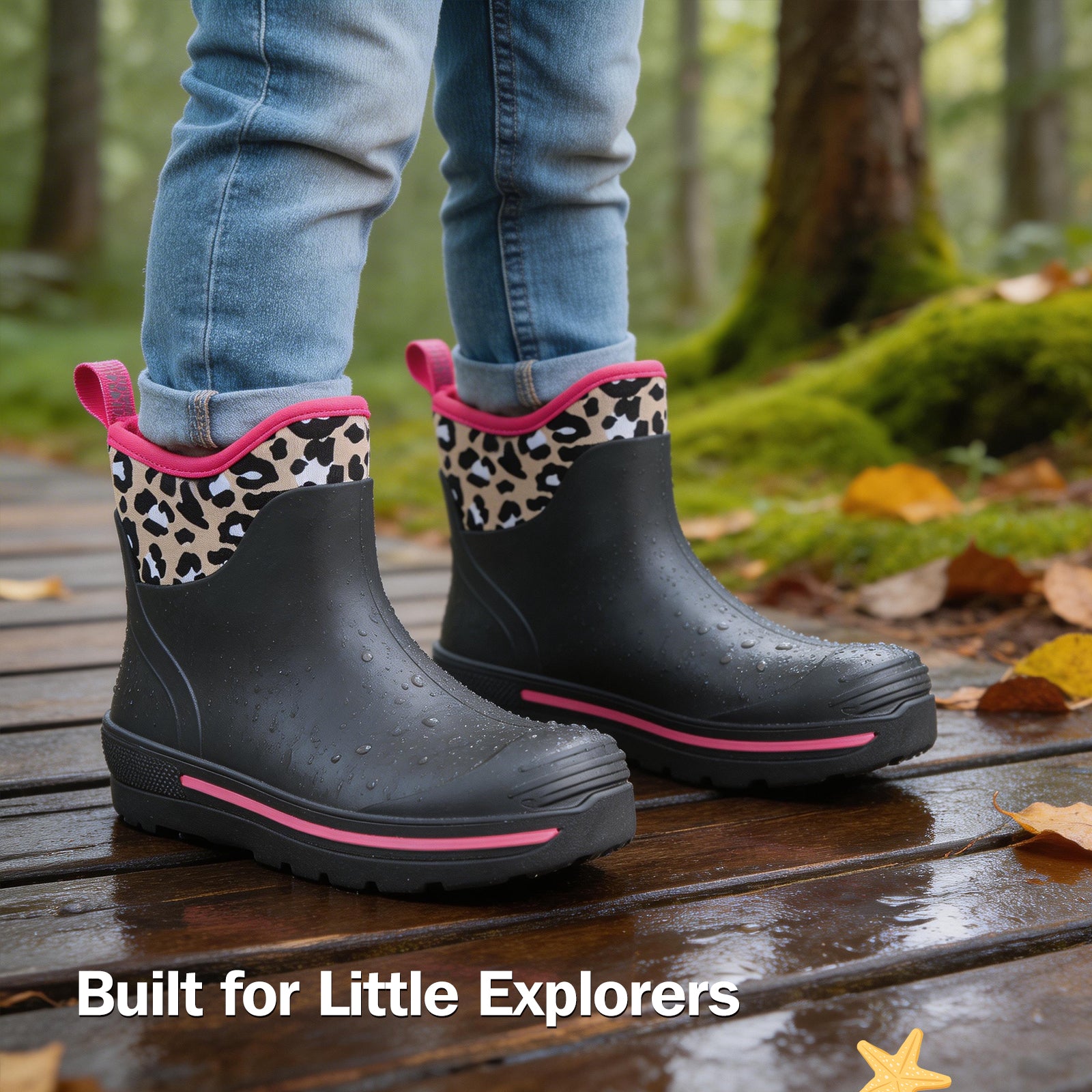 Showave Unisex-Child Ankle Rain Boots Kids Deck Boot Waterproof Lightweight Rubber Mud Booties for Boys Girls