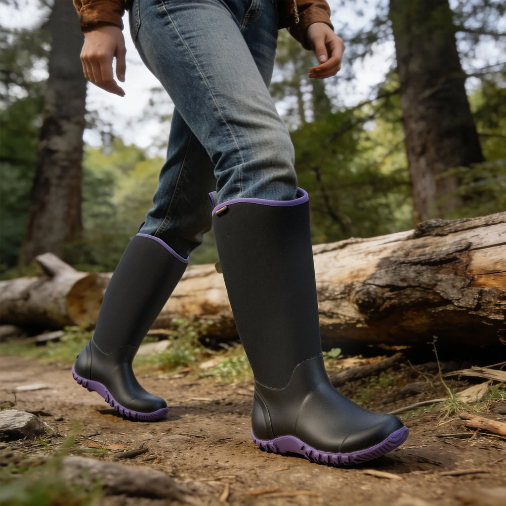 Showave Women's Tall Insulated Rubber Rain Boots - Waterproof Neoprene Mud Boot