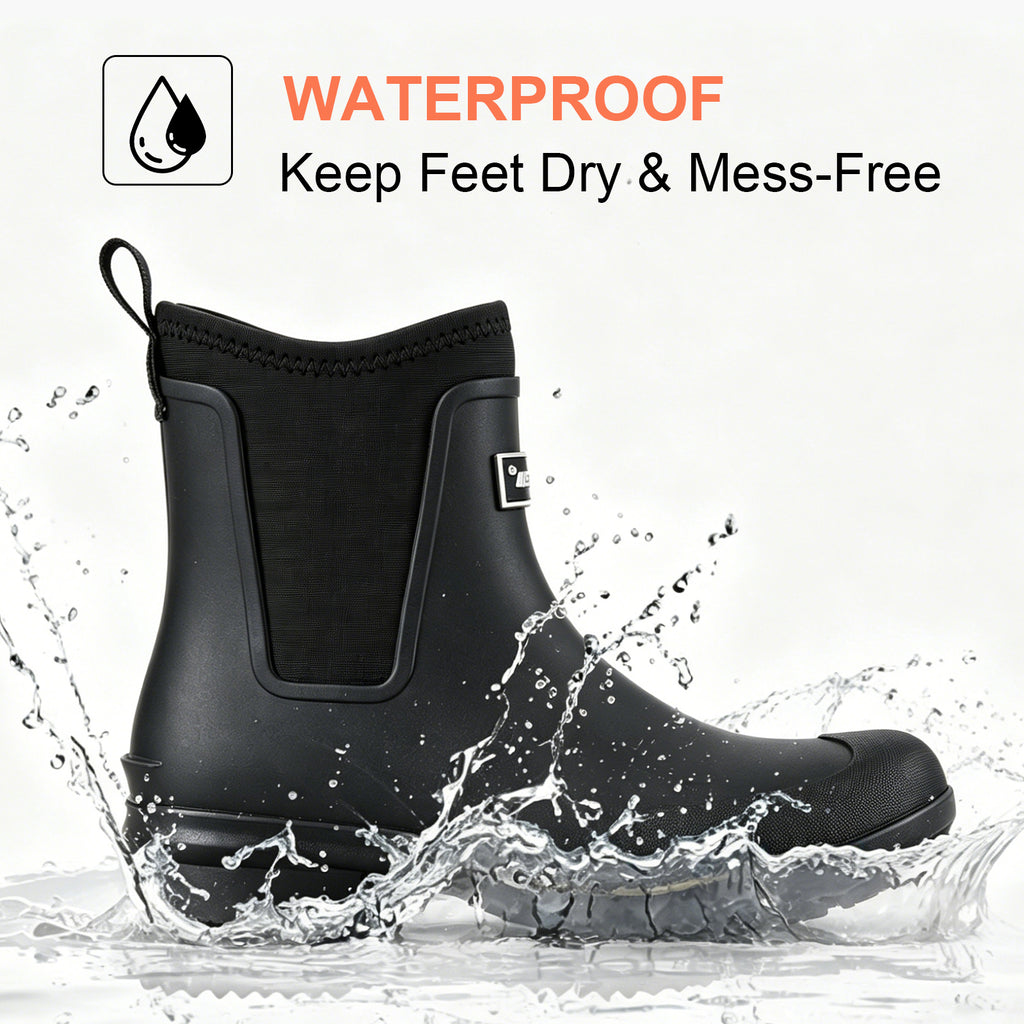 Showave Women's Ankle Rain Boots - Waterproof Short Rubber Chelsea Boot for Farming Fishing Outdoor