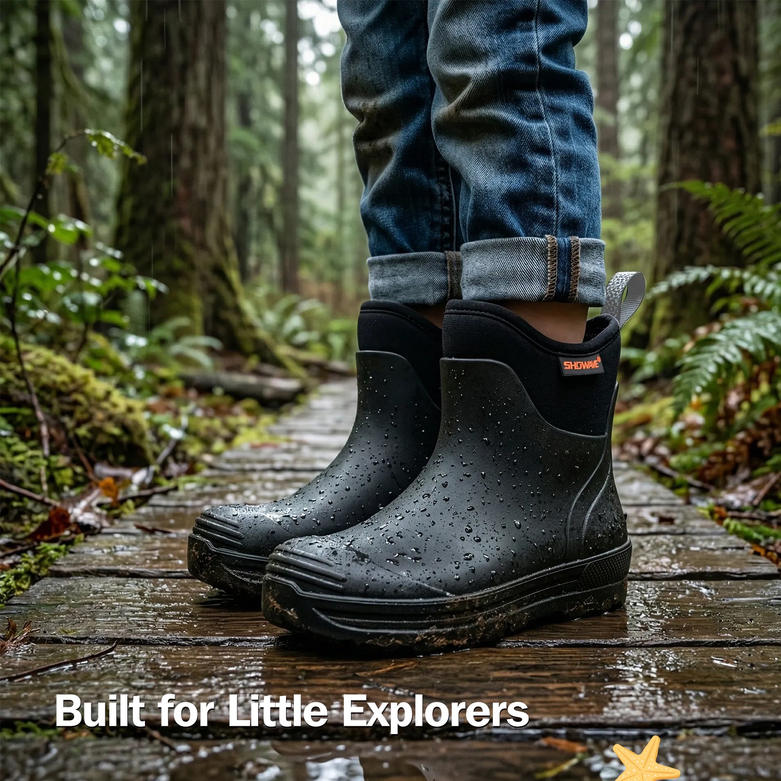 Showave Unisex-Child Ankle Rain Boots Kids Deck Boot Waterproof Lightweight Rubber Mud Booties for Boys Girls