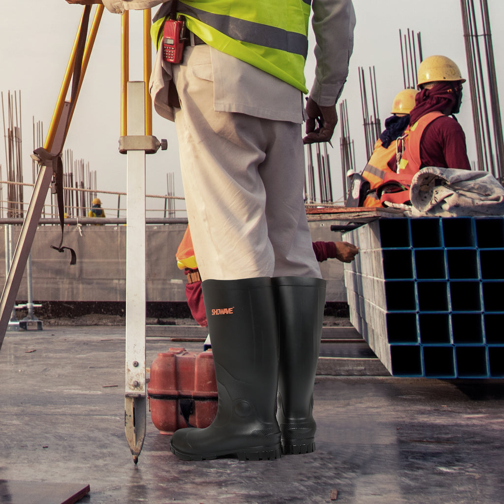 Showave Men's Steel Toe Rubber Work Boots – Waterproof Mid-Calf Boot