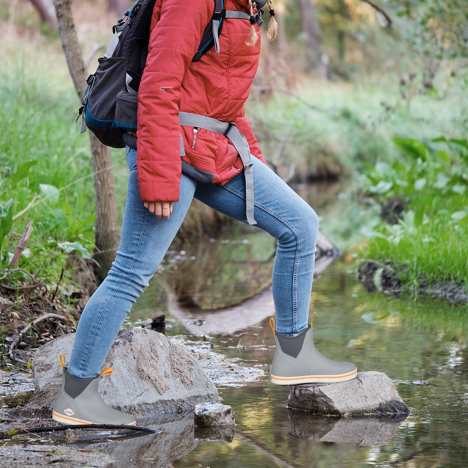 Showave Women's Waterproof Ankle Deck Boots – Non-Slip Rubber Rain Boots for Boating, Fishing & Gardening