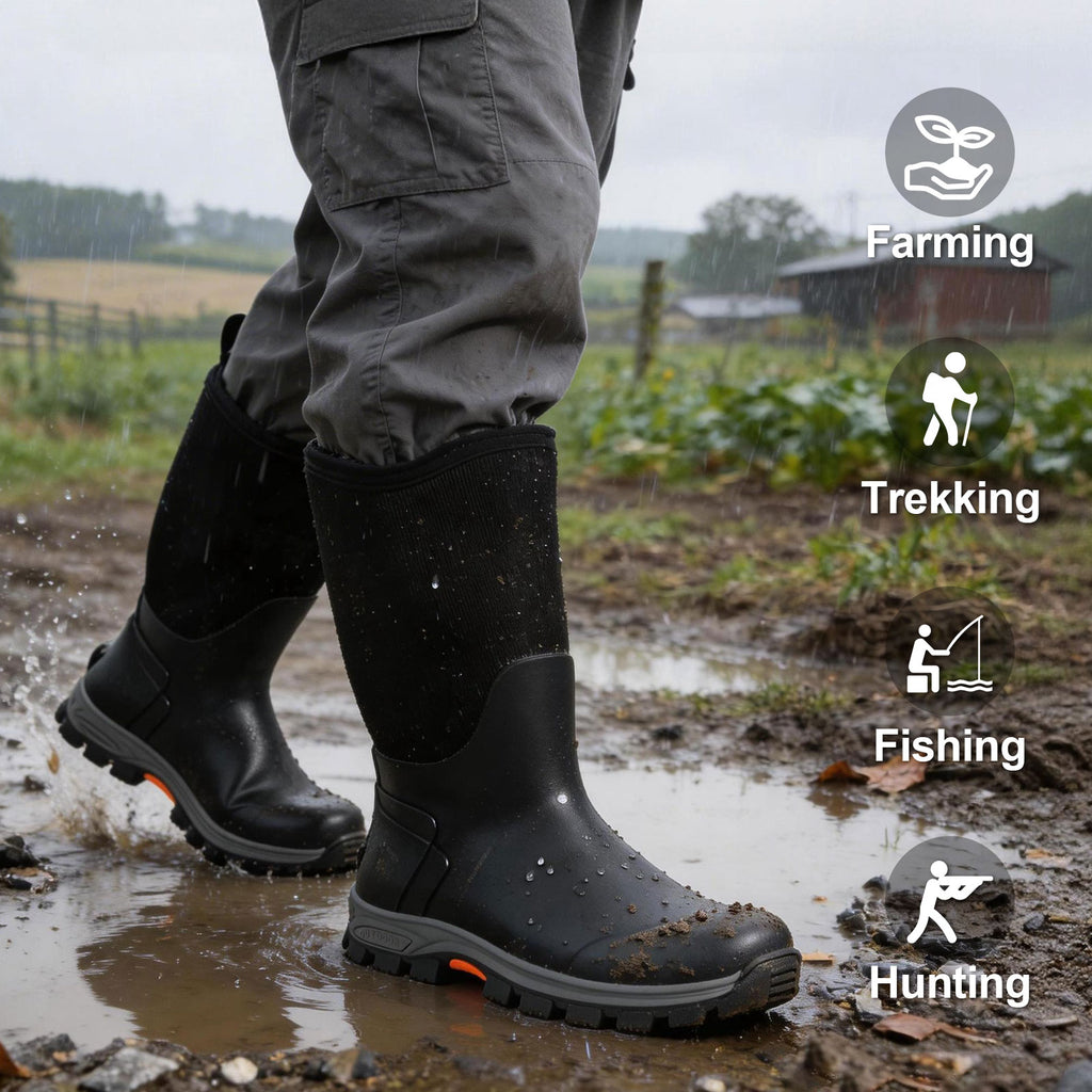 Showave Men's Rubber Hunting Boots Waterproof Rain Boots Insulated Neoprene Mud Boot Durable Arctic Outdoor Working Boot with Steel Shank