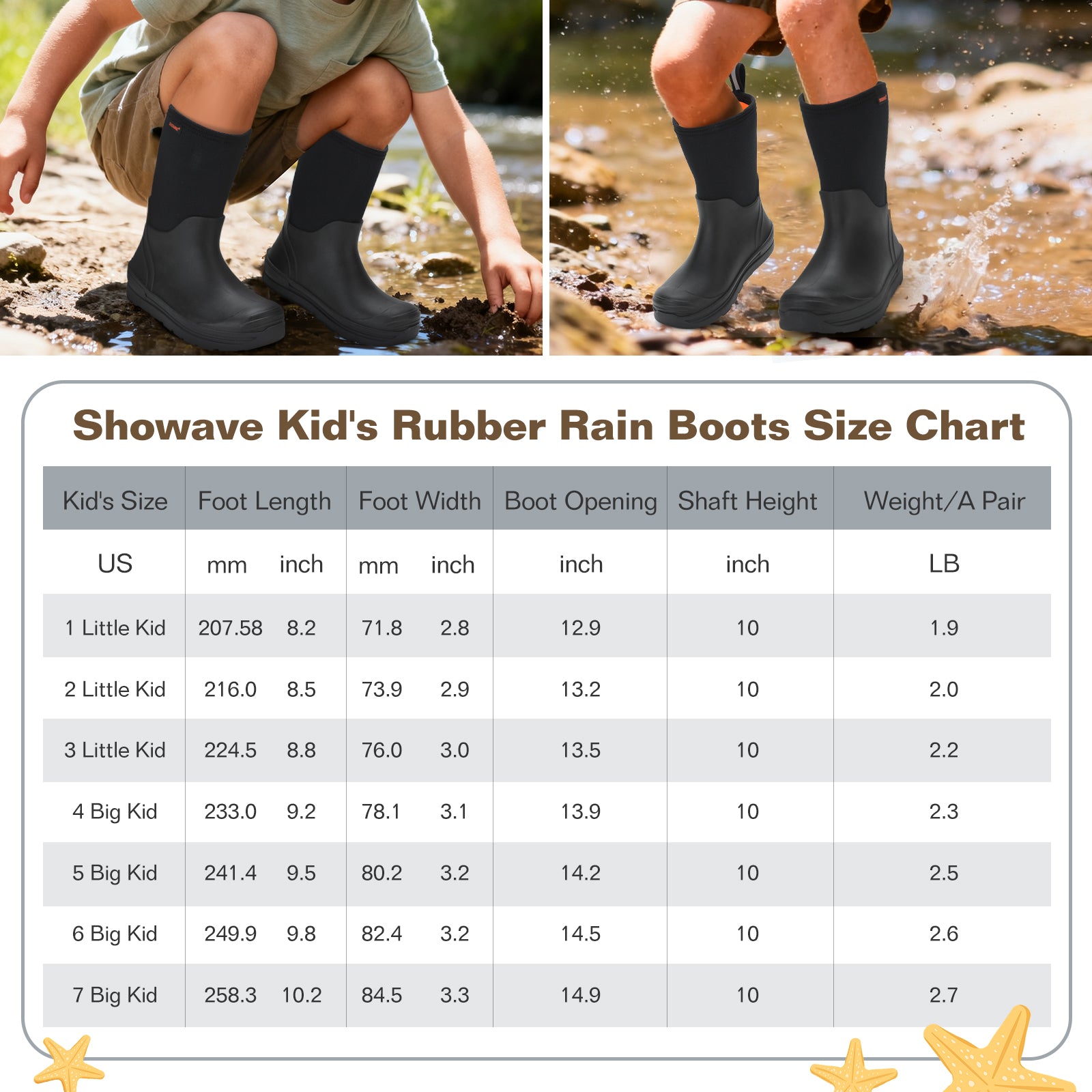 Showave Kid's Rain Boots Waterproof Rubber Mud Boot – Boys Girls Insulated Neoprene Outdoor Boots All Seasons