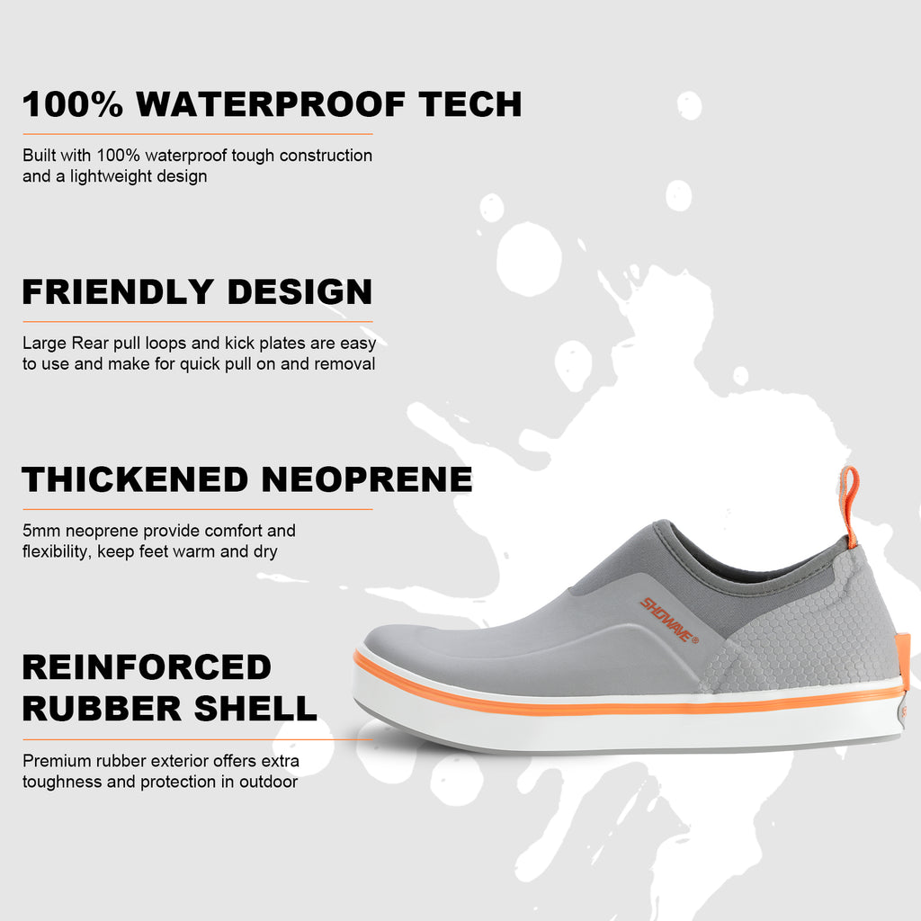Showave Men's Deck Shoes Waterproof Short Rain Boots Breathable Sports Sailing Booties Non-Slip Rubber Boots Low Cut for Outdoor Fishing Gardening Walking