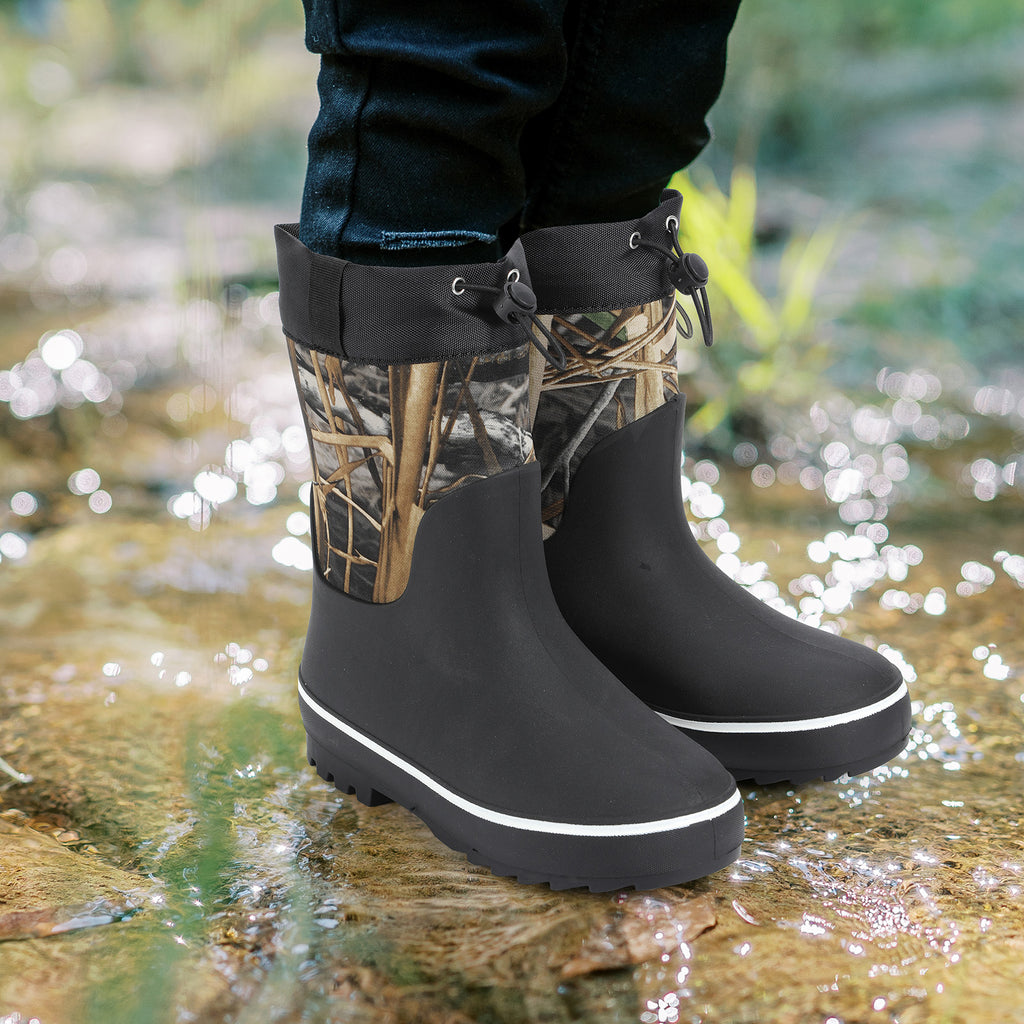 Showave Kid's Rain Boots for Boys & Girls - Waterproof Durable Rubber Mid-Calf Mud Boots