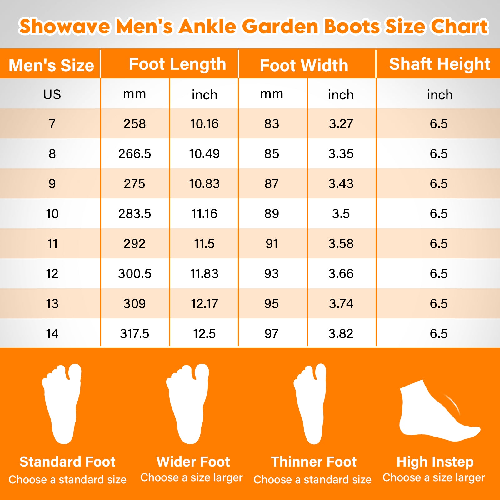 Showave Men's Waterproof Ankle Rain Boots