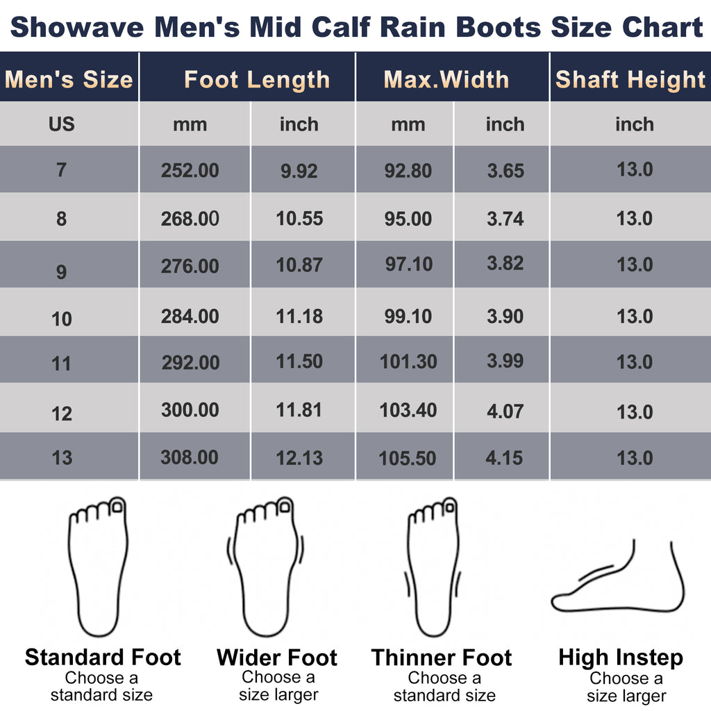Showave Classic Men's Waterproof Rubber Boots – Neoprene Mud Boot for Farming & Hunting