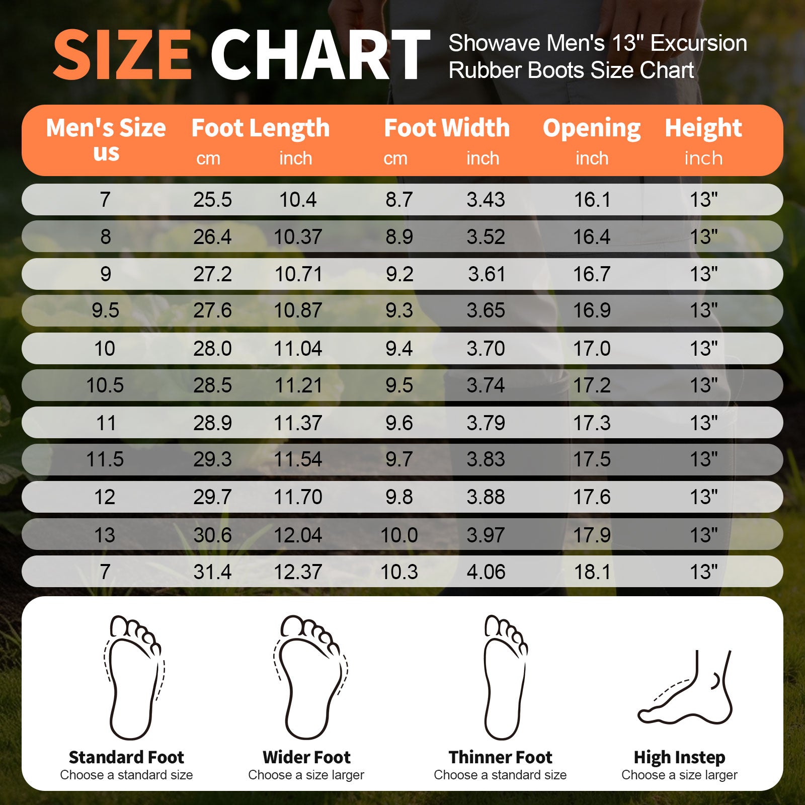 Showave Men's Rubber Hunting Boots Waterproof Rain Boots Insulated Neoprene Mud Boot Durable Arctic Outdoor Working Boot with Steel Shank