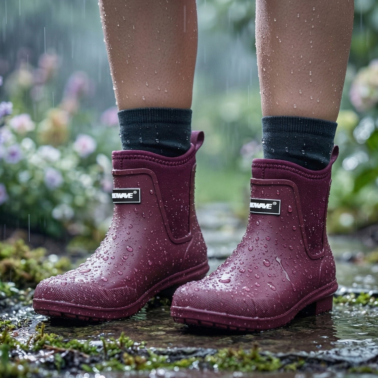 Showave Women's Ankle Rain Boots - Waterproof Short Rubber Chelsea Boot for Farming Fishing Outdoor