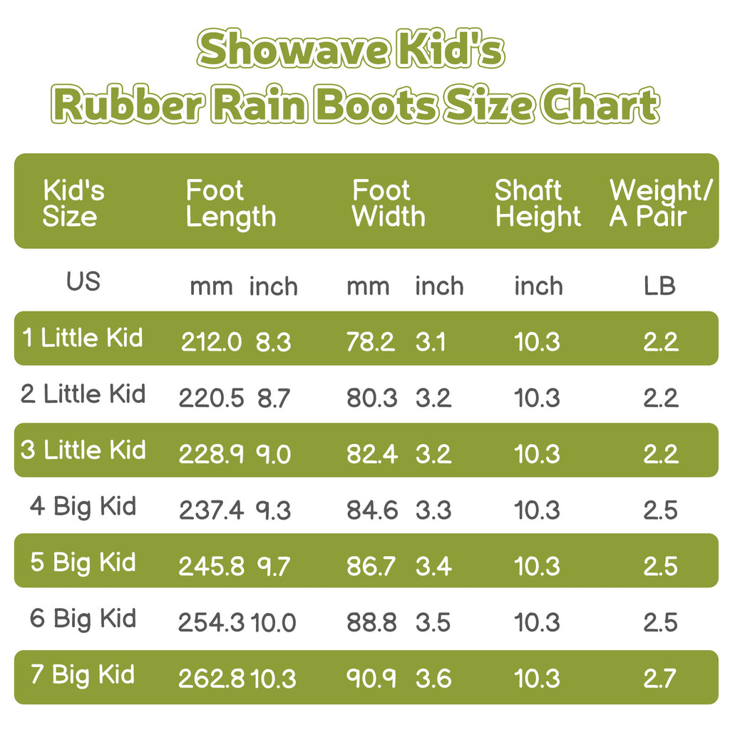 Showave Kid's Rain Boots for Boys & Girls - Waterproof Durable Rubber Mid-Calf Mud Boots