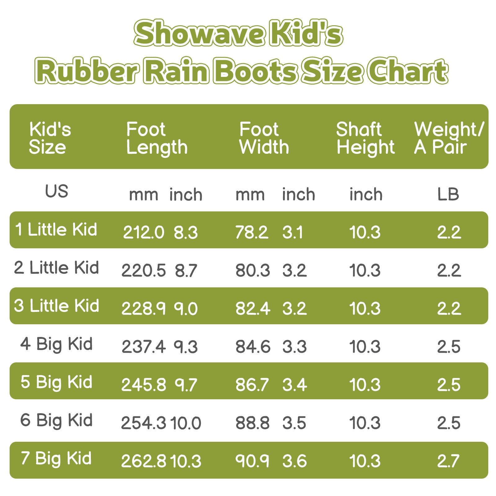 Showave Kid's Rain Boots for Boys & Girls - Waterproof Durable Rubber Mid-Calf Mud Boots