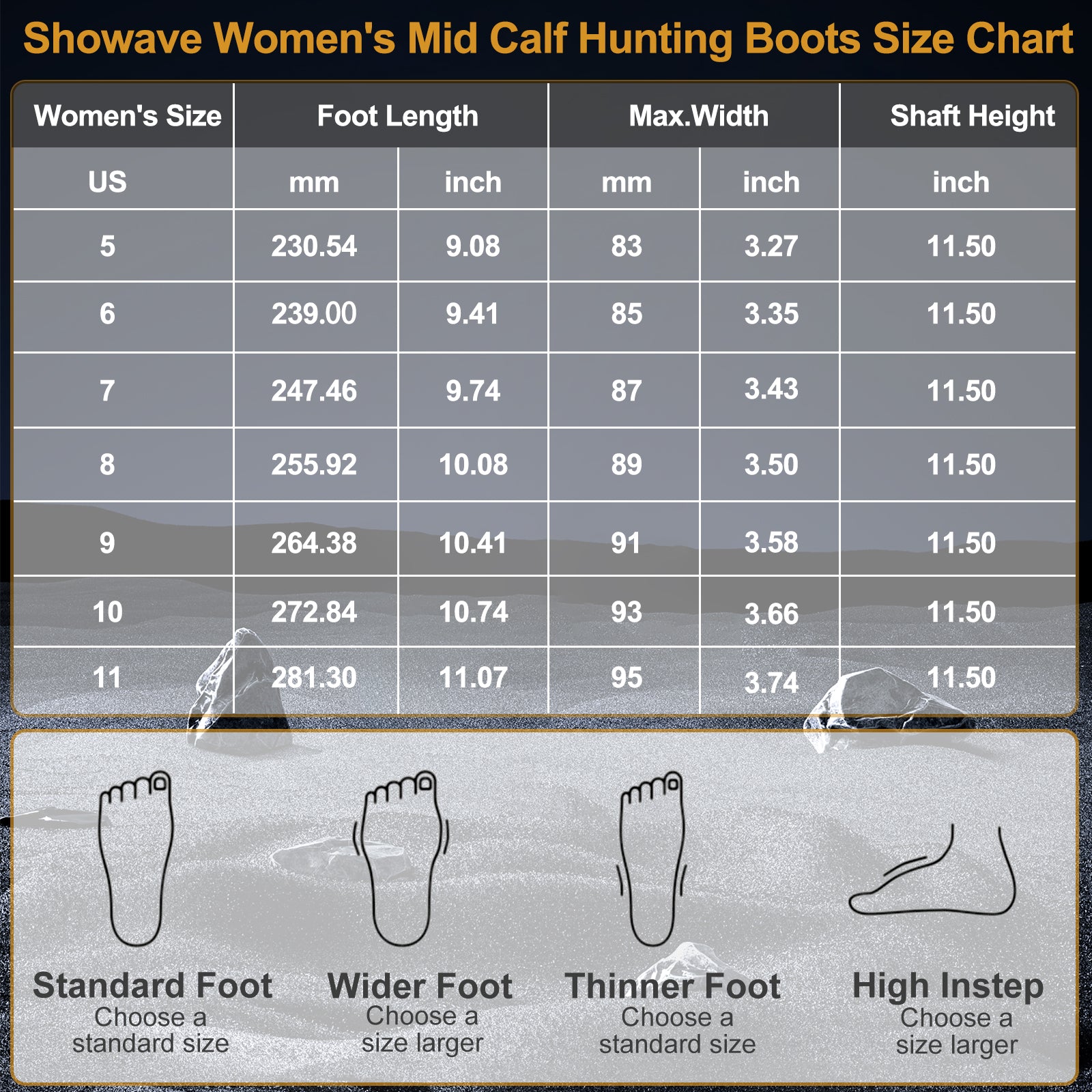 Showave Rubber Boots for Women Mid Calf Rain Boots Women Insulated Garden Boot Waterproof Durable Mud Boot for Hunting Farming Working