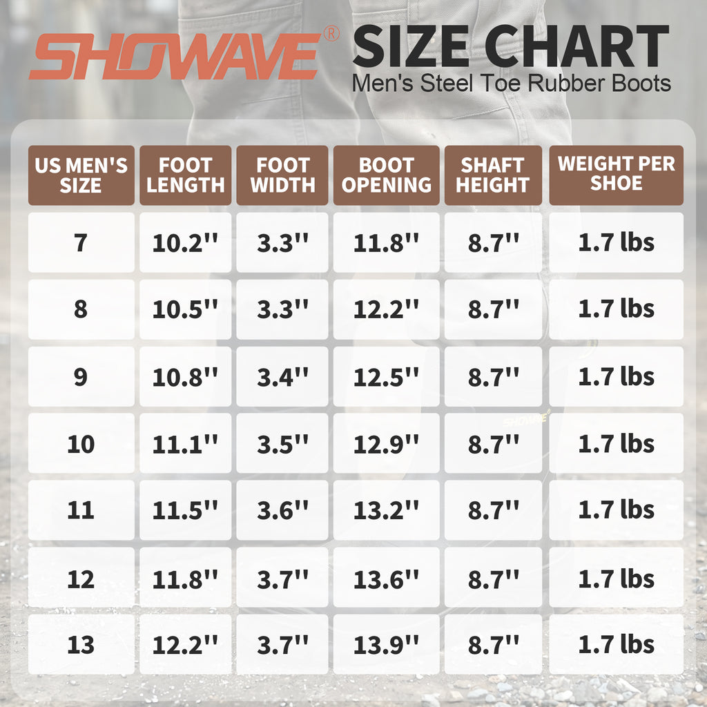 Showave Men's Short Steel Toe Rubber Work Boots Waterproof Rain Boot for Farming Construction Hunting Outdoor