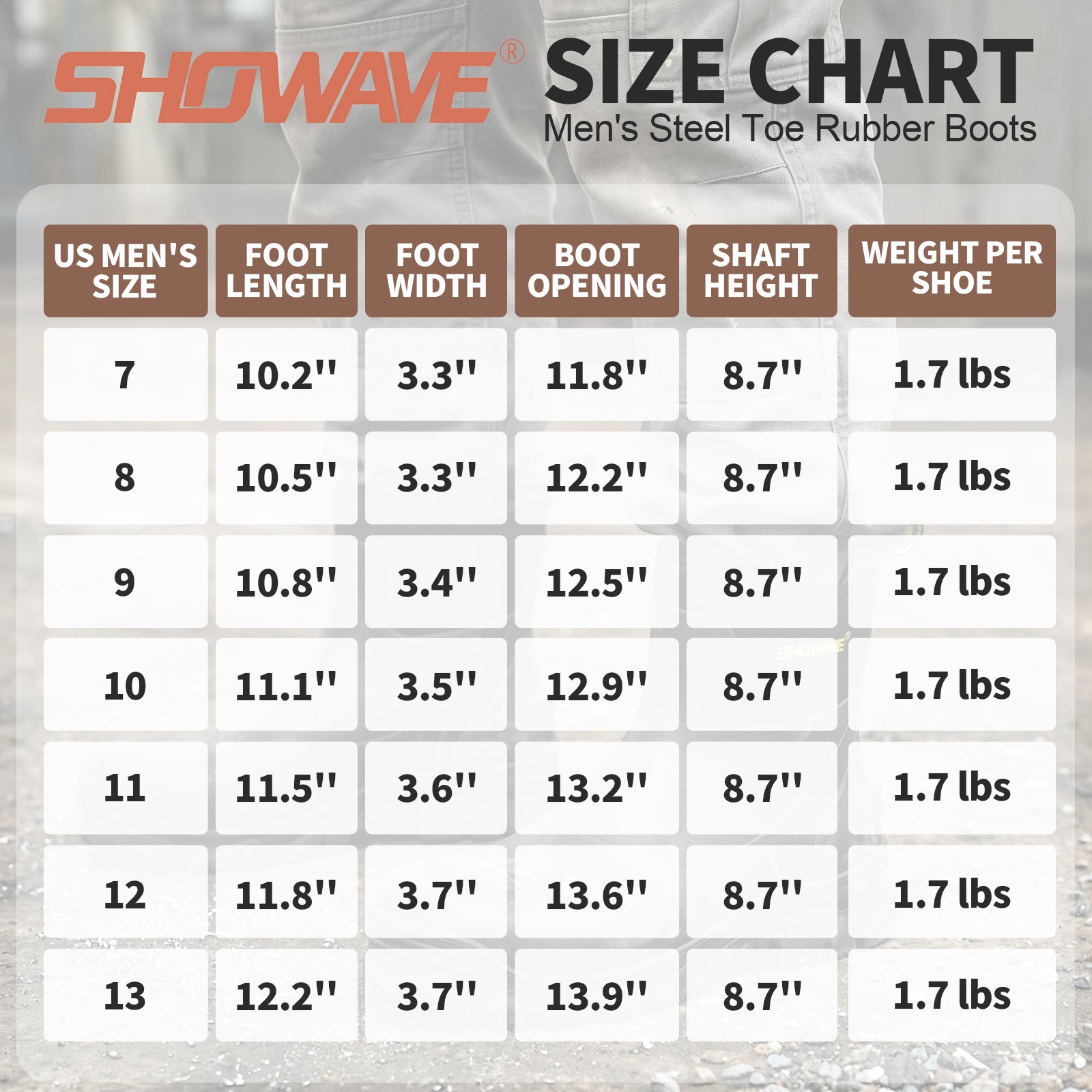 Showave Men's Short Steel Toe Rubber Work Boots Waterproof Rain Boot for Farming Construction Hunting Outdoor
