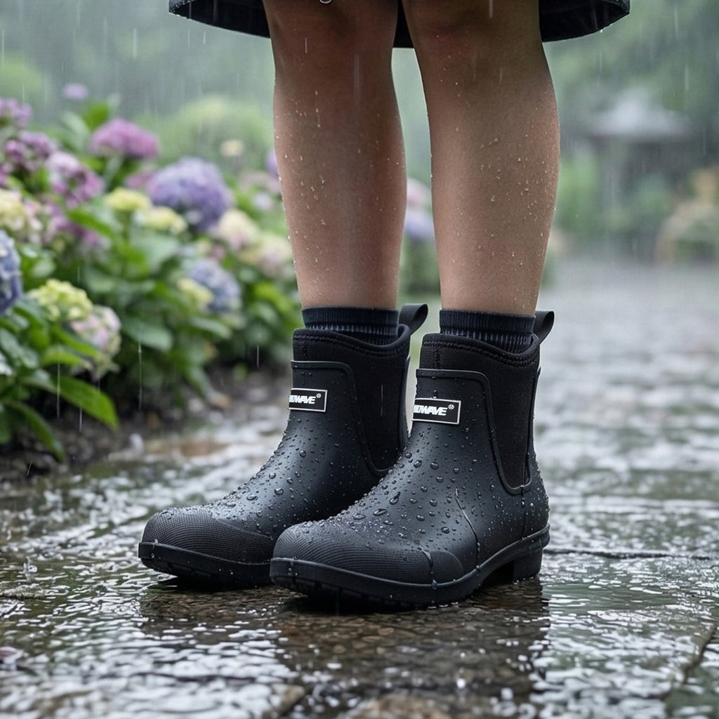 Showave Women's Ankle Rain Boots - Waterproof Short Rubber Chelsea Boot for Farming Fishing Outdoor