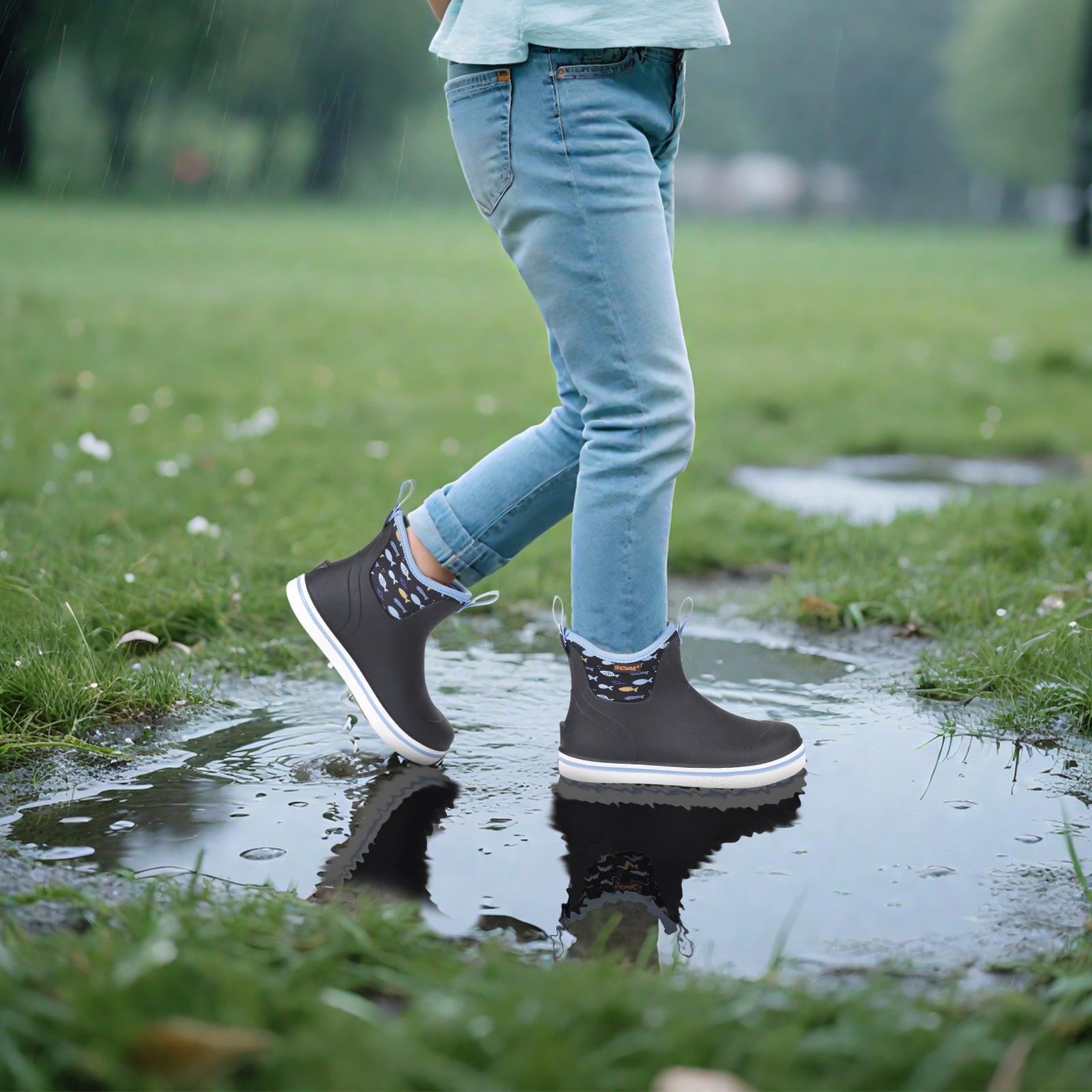 Showave Kids Ankle Rain Boots - Waterproof Lightweight Rubber Mud Booties for Boys & Girls