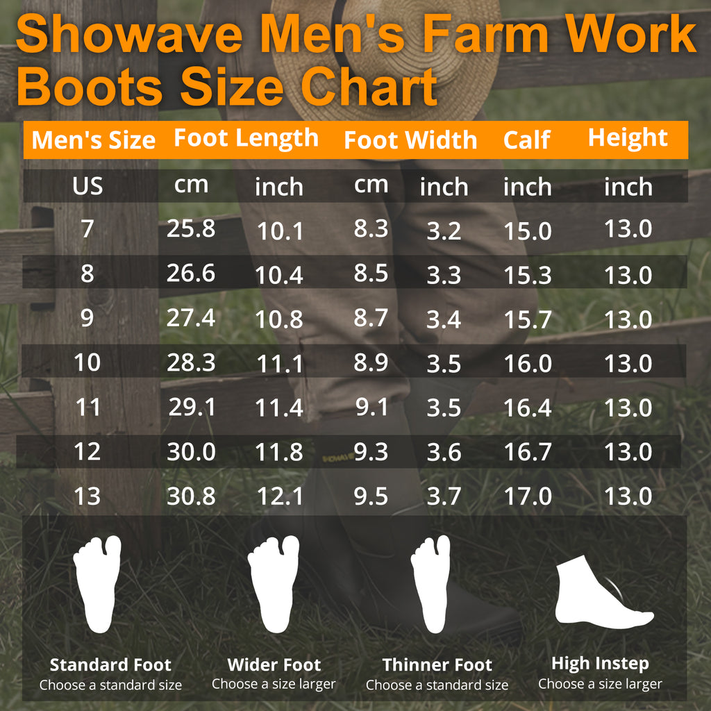 Showave Men's Rain Boots Mid Calf Mud Boot - Waterproof Insulated Rubber Boots for Gardening, Work & Outdoor