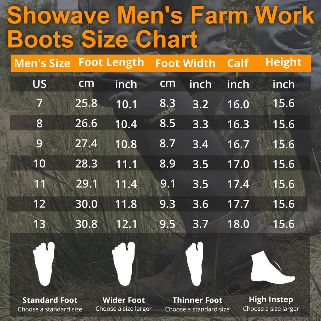 Showave Men's Knee High Waterproof Rubber Rain Boots - Insulated Mud Boot for Hunting & Outdoor