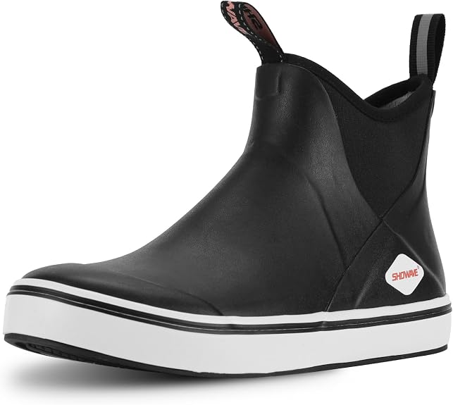Showave Men's Deck Boots Waterproof Ankle Rubber Rain Boots Non-slip Boat Booties
