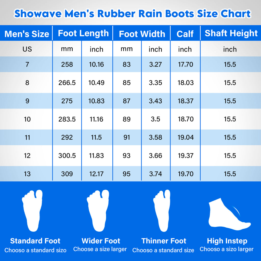 Showave Rain Boots for Men Waterproof Insulated Rubber Neoprene Boots Heavy-duty Mud Boot for Farming Raining Fishing Gardening Yard Work