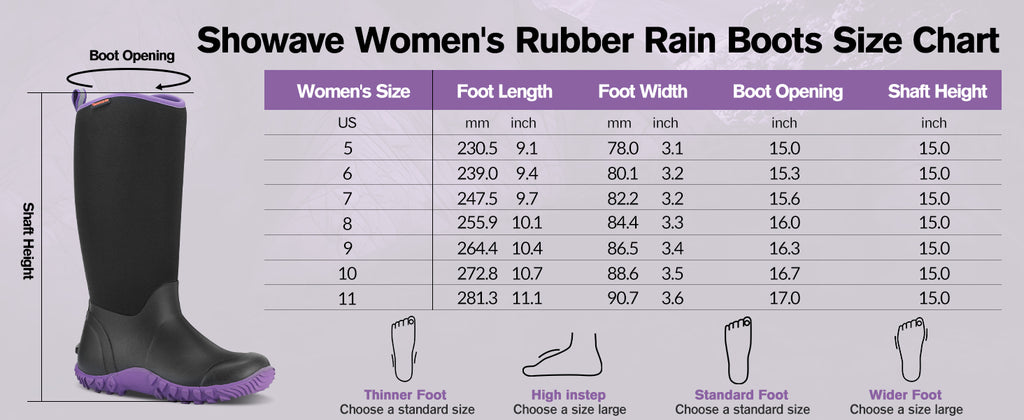 Showave Women's Tall Insulated Rubber Rain Boots - Waterproof Neoprene Mud Boot