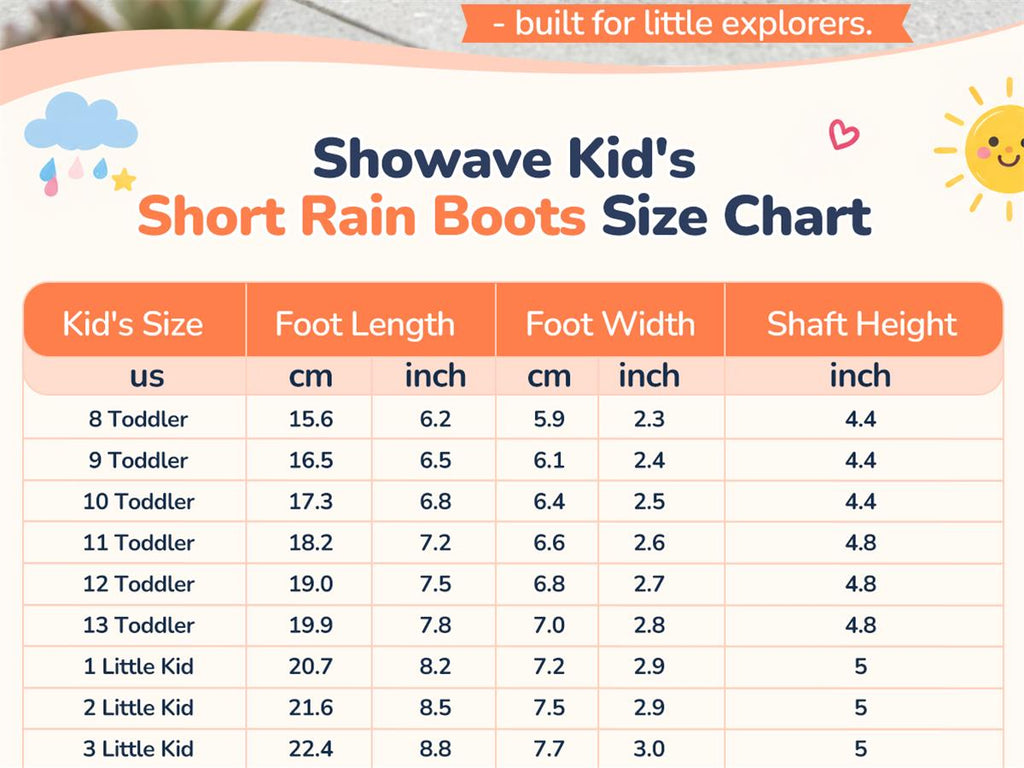 Showave Kid's Rain Boots - Lightweight Waterproof Mud Boots for Boys & Girls