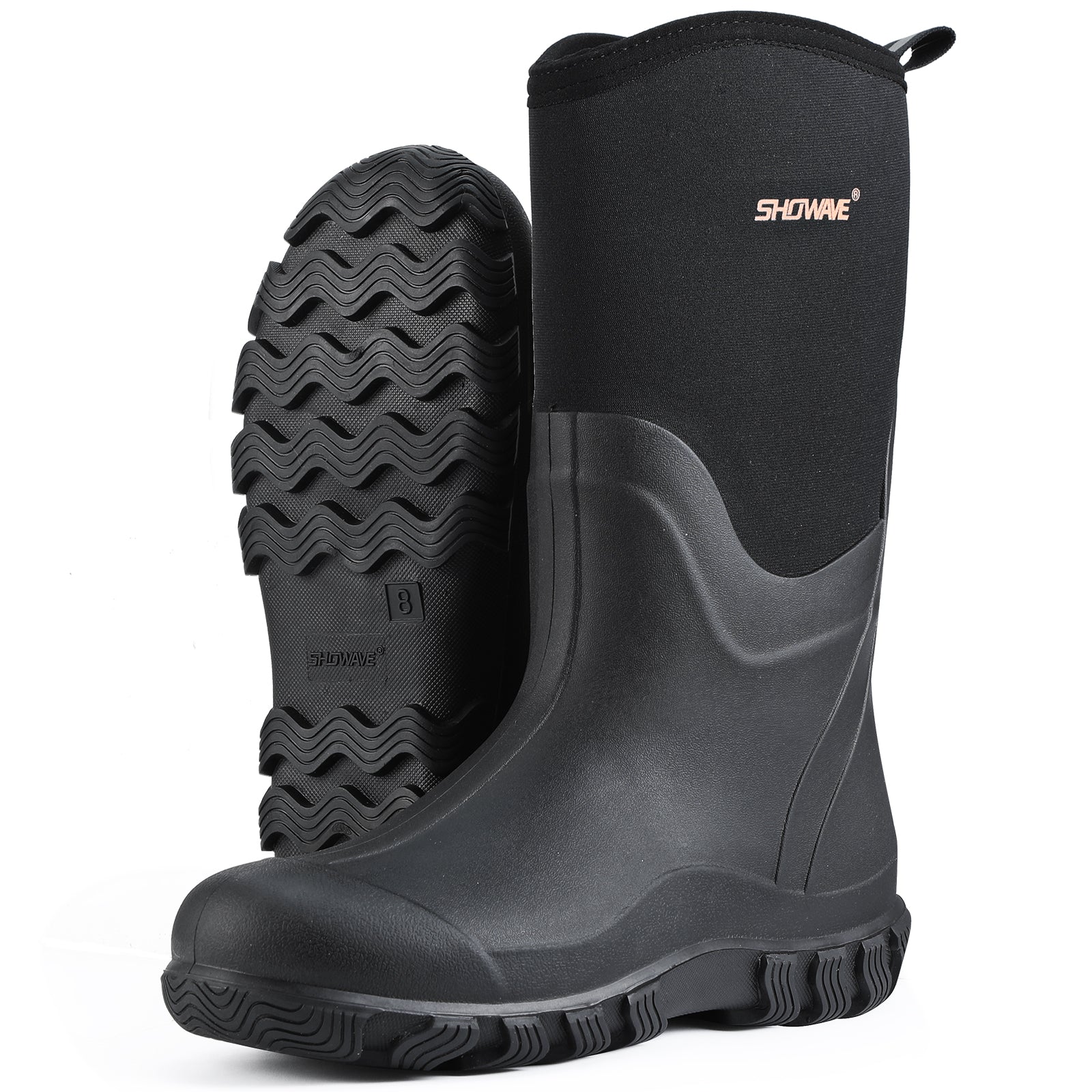 Showave Classic Men's Waterproof Rubber Boots – Neoprene Mud Boot for Farming & Hunting