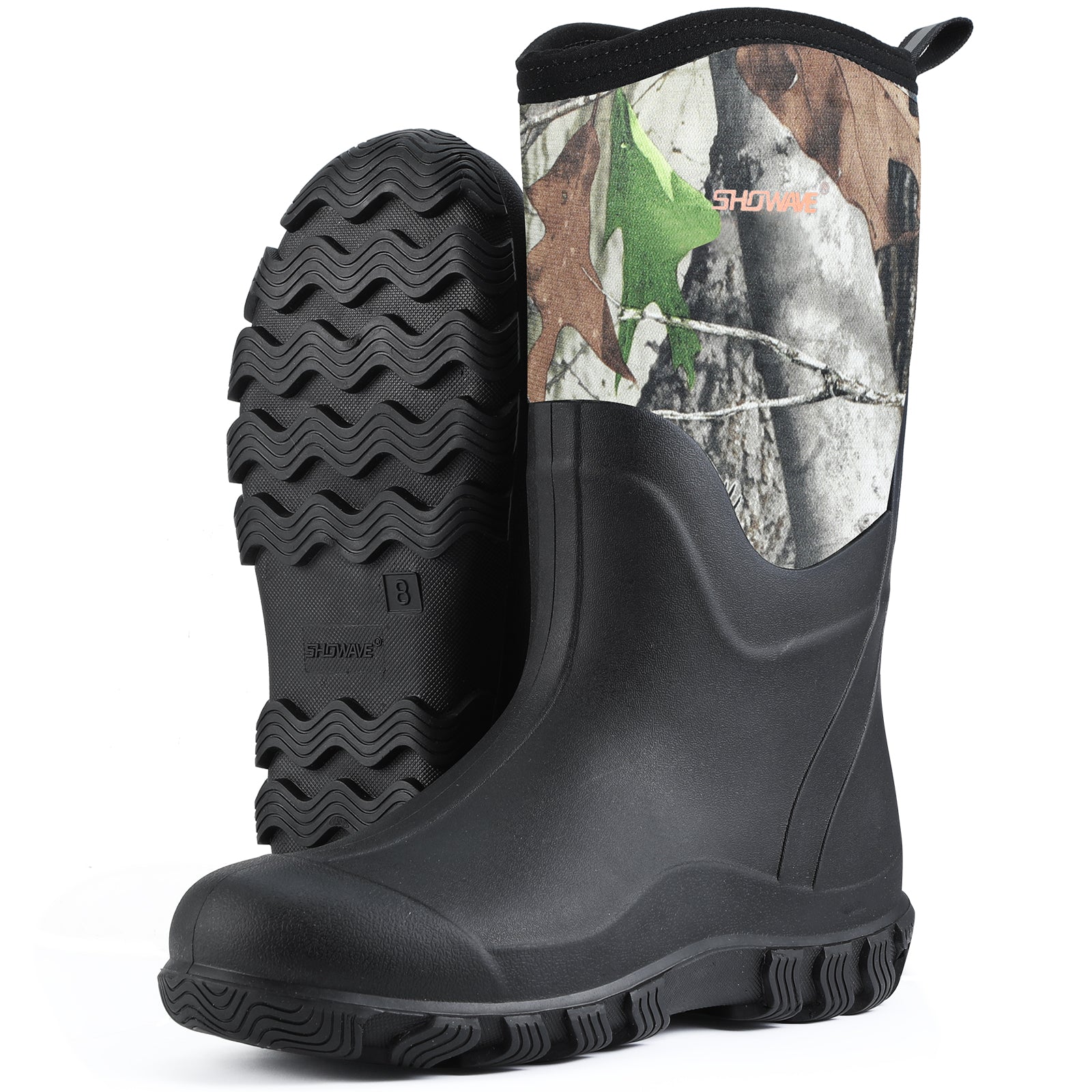 Showave Classic Men's Waterproof Rubber Boots – Neoprene Mud Boot for Farming & Hunting