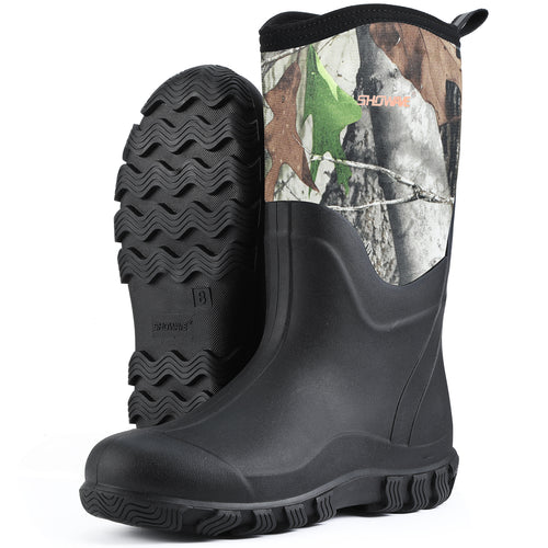 Showave Classic Men's Waterproof Rubber Boots – Neoprene Mud Boot for Farming & Hunting